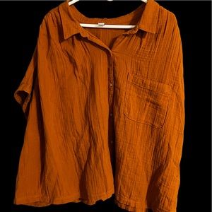 NWT Old Navy 4x, burnt orange button up linen blouse